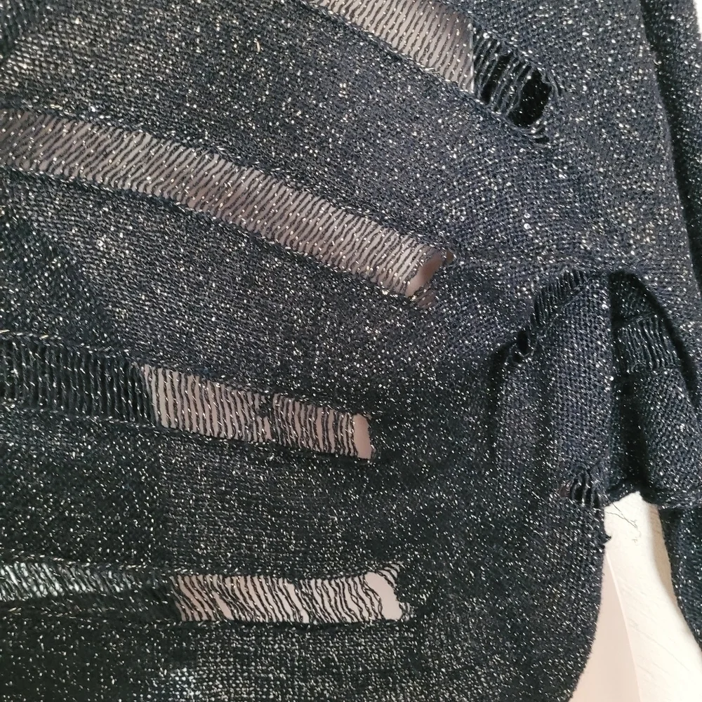 Rock & Republic Black Metallic Distressed Knit Cut out Sweater Size Womens L/XL
